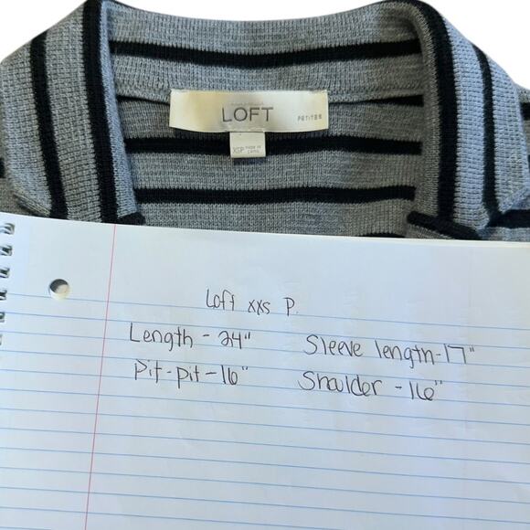 LOFT XS Petite striped double-breasted knit jacket gray black stripe blazer - Picture 5 of 8